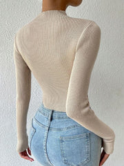 NOTCHED NECK RIBBED KNIT CROP TOP