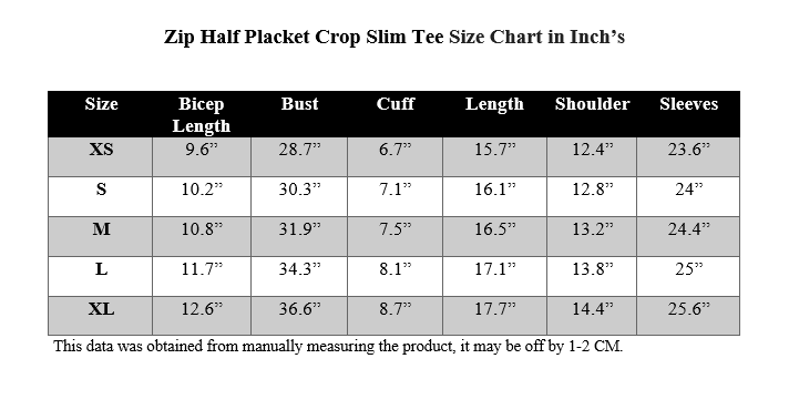ZIP HALF PLACKET CROP SLIM TEE