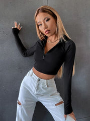 ZIP HALF PLACKET CROP SLIM TEE