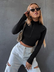 ZIP HALF PLACKET CROP SLIM TEE