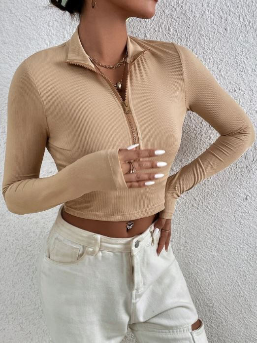 ZIP HALF PLACKET CROP SLIM TEE