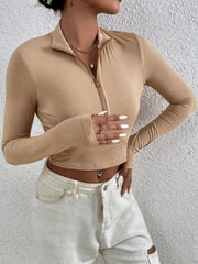 ZIP HALF PLACKET CROP SLIM TEE