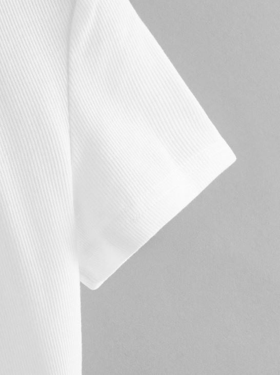COLLARED V-NECK RIB-KNIT TEE