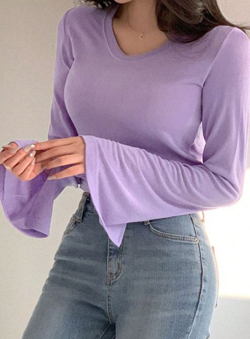 FLARE SLEEVE SPLIT CUFF CROP TEE