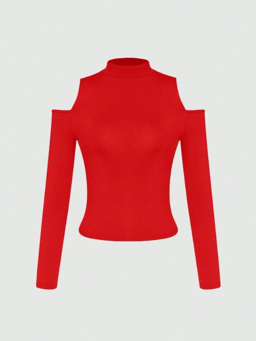 SOLID HIGH NECK CUT OUT DETAIL CROP TEE