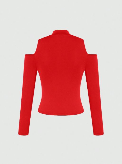 SOLID HIGH NECK CUT OUT DETAIL CROP TEE