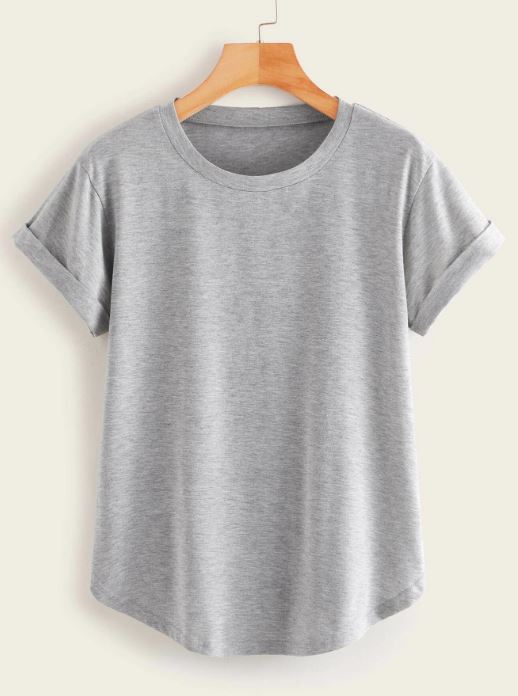 ROLLED CUFF CURVED TEE