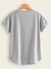 ROLLED CUFF CURVED TEE