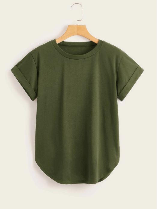 ROLLED CUFF CURVED TEE