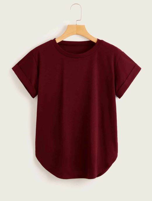 ROLLED CUFF CURVED TEE