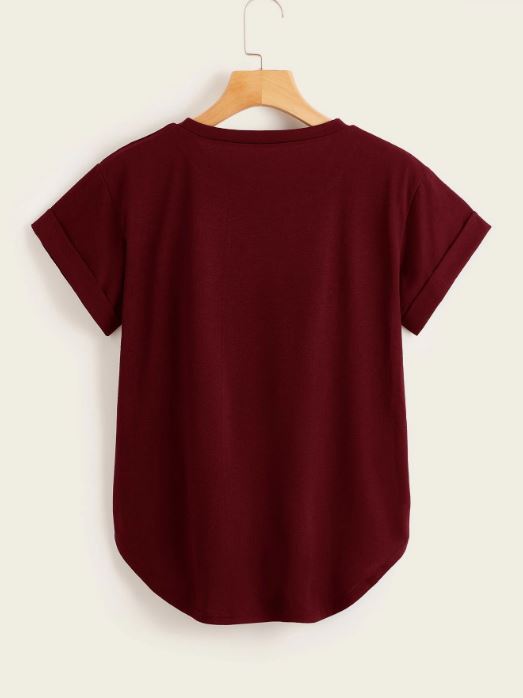 ROLLED CUFF CURVED TEE