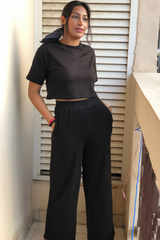 BLACK CROP TOP & WIDE LEG JOGGER CO ORD SET