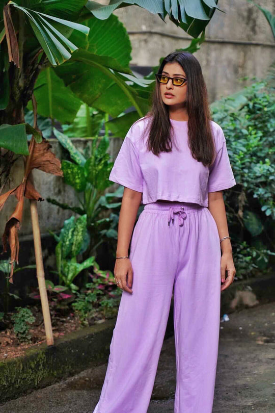 LILAC CROP TOP & WIDE LEG JOGGER CO ORD SET