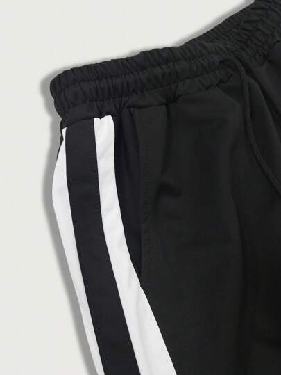 BLACK MEN'S COLOR BLOCK STRAIGHT STRIPED PANTS