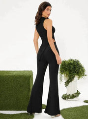 BLACK MOCK NECK SLIT HEM TANK TOP AND PANTS SET