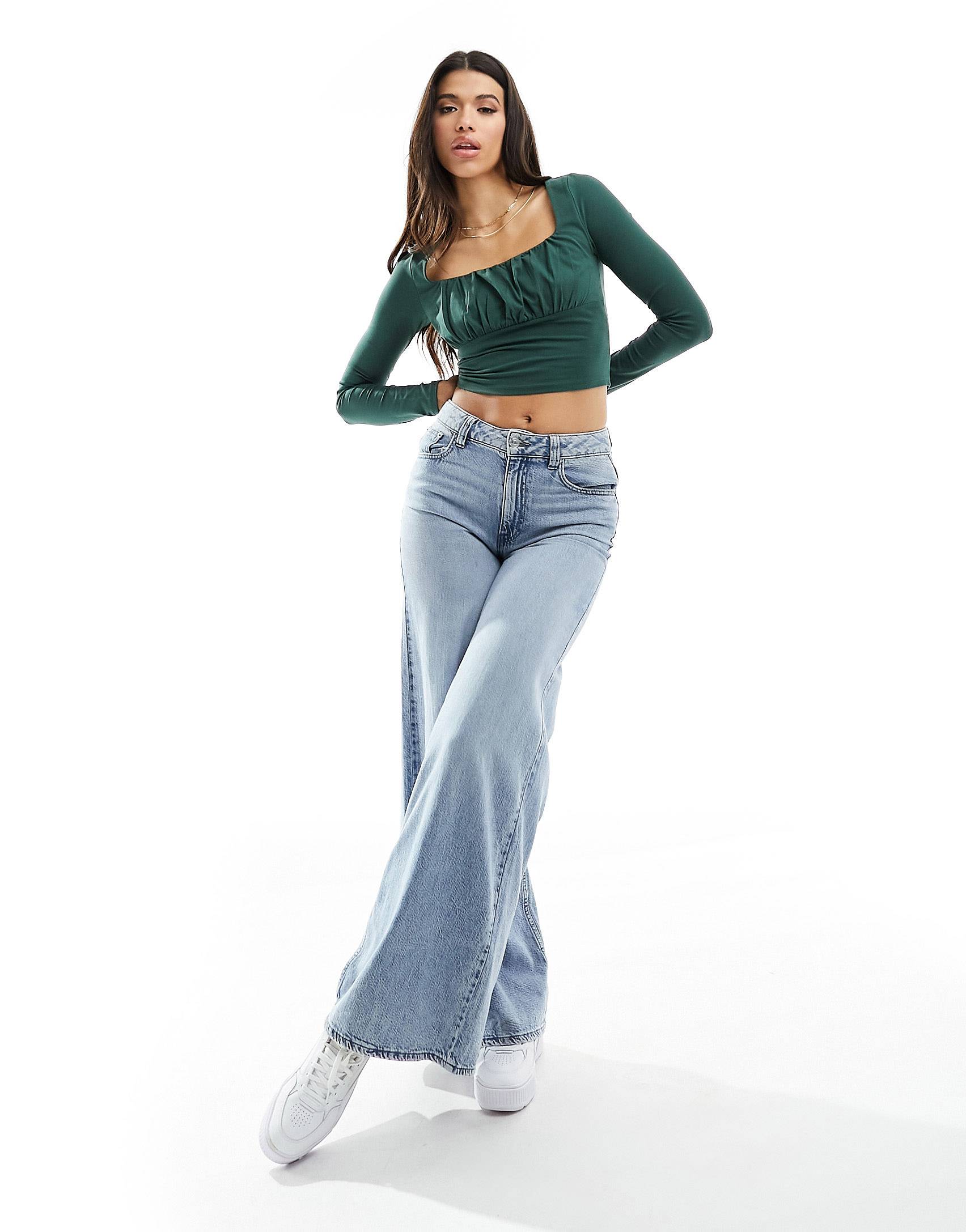 GATHERED BUST DETAIL LONG SLEEVE TOP IN DEEP CHESTNUT