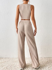FRENCHY SOLID CROP TANK TOP & WIDE LEG TROUSERS