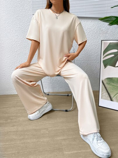 DROP SHOULDER TEE & WIDE LEG TROUSERS