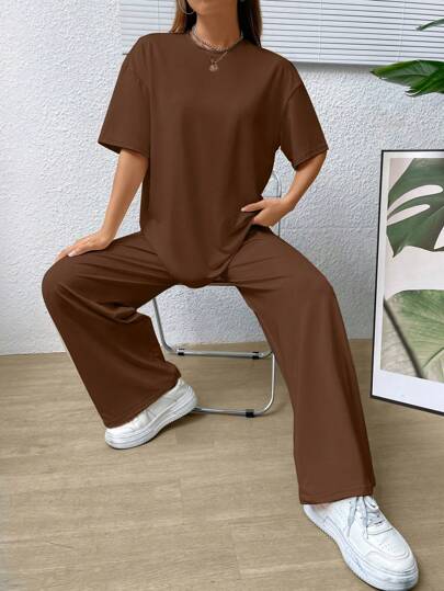 DROP SHOULDER TEE & WIDE LEG TROUSERS