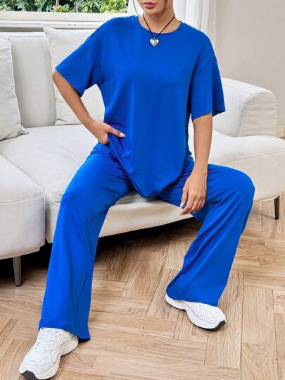 DROP SHOULDER TEE & WIDE LEG TROUSERS