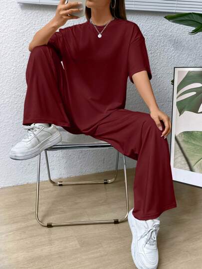 DROP SHOULDER TEE & WIDE LEG TROUSERS