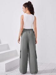 CHARCOAL FLAP POCKET CARGO PANTS