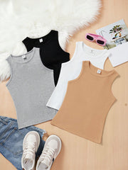 4PCS MULTICOLOR KNITTED SOLID COLOR SLIM FIT SLEEVELESS TANK TOP
