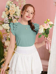 MINT RUFFLE SLEEVE KEYHOLE BACK BLOUSE