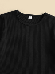 3PCS MULTICOLOR  LETTUCE TRIM RIBBED KNIT TEE