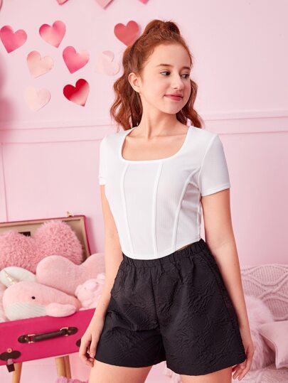 WHITE TEEN GIRLS' ELEGANT SHORT SLEEVE T-SHIRT
