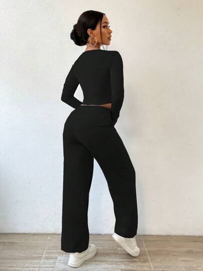 SOLID CROP TEE & ELASTIC WAIST PANTS