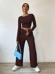 SOLID CROP TEE & ELASTIC WAIST PANTS