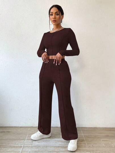 SOLID CROP TEE & ELASTIC WAIST PANTS