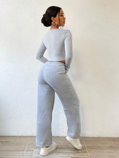 SOLID CROP TEE & ELASTIC WAIST PANTS