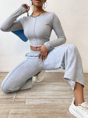 SOLID CROP TEE & ELASTIC WAIST PANTS