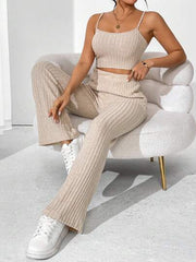 RIBBED CAMISOLE TANK TOP AND PANTS TWO-PIECE SET