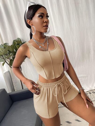 SLAYR SOLID TANK TOP & DRAWSTRING WAIST SHORTS SET