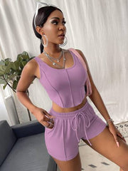 SLAYR SOLID TANK TOP & DRAWSTRING WAIST SHORTS SET