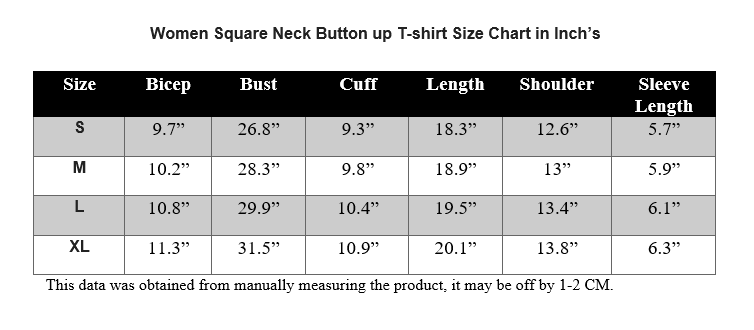 Women Square Neck Button Up Slim Fit Half Placket Summer T-Shirt