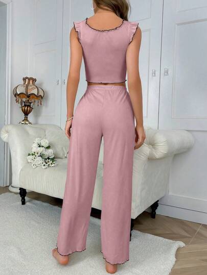 BOW FRONT LETTUCE TRIM LOUNGE SET