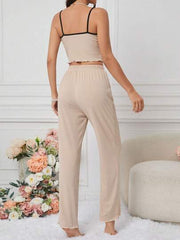 COLOR-CONTRAST EDGE CAMI TOP & SHORTS WOMEN'S SLEEPWEAR SET