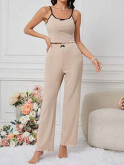 COLOR-CONTRAST EDGE CAMI TOP & SHORTS WOMEN'S SLEEPWEAR SET