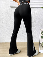 BLACK CONTRAST DRAWSTRING WAIST FLARE LEG PANT