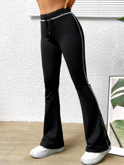 BLACK CONTRAST DRAWSTRING WAIST FLARE LEG PANT