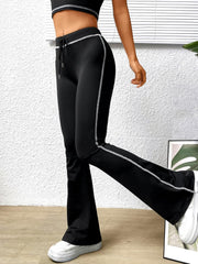 BLACK CONTRAST DRAWSTRING WAIST FLARE LEG PANT