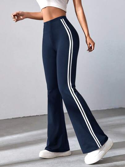STRIPED TAPE FLARE LEG TROUSERS