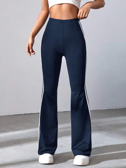 STRIPED TAPE FLARE LEG TROUSERS