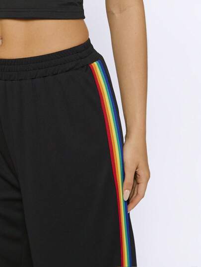 RAINBOW STRIPED TAPE SIDE FLARE LEG TROUSERS