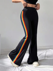 HIGH WAIST FLARE PANTS WITH RAINBOW SIDE STRIPES
