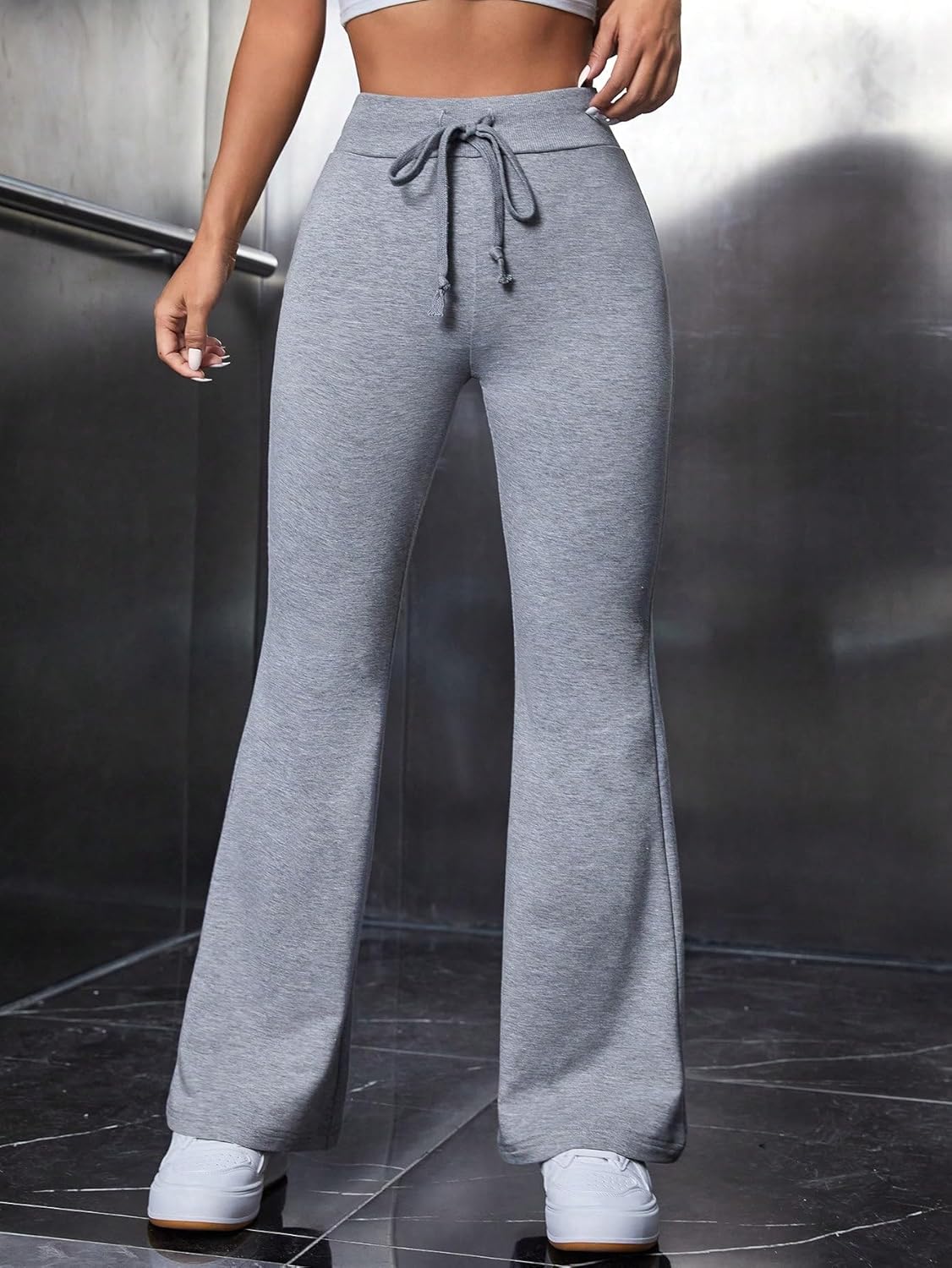 DRAWSTRING WAIST FLARE TROUSER